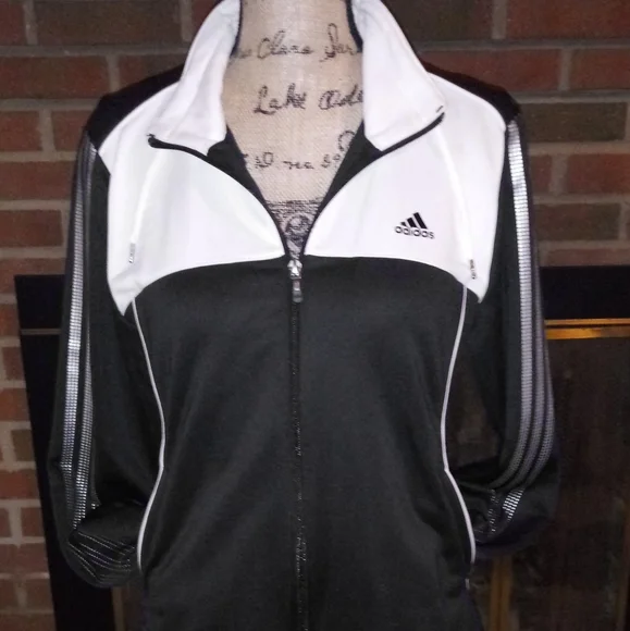 Adidas Women's Black and White Track Jacket - Picture 2 of 8